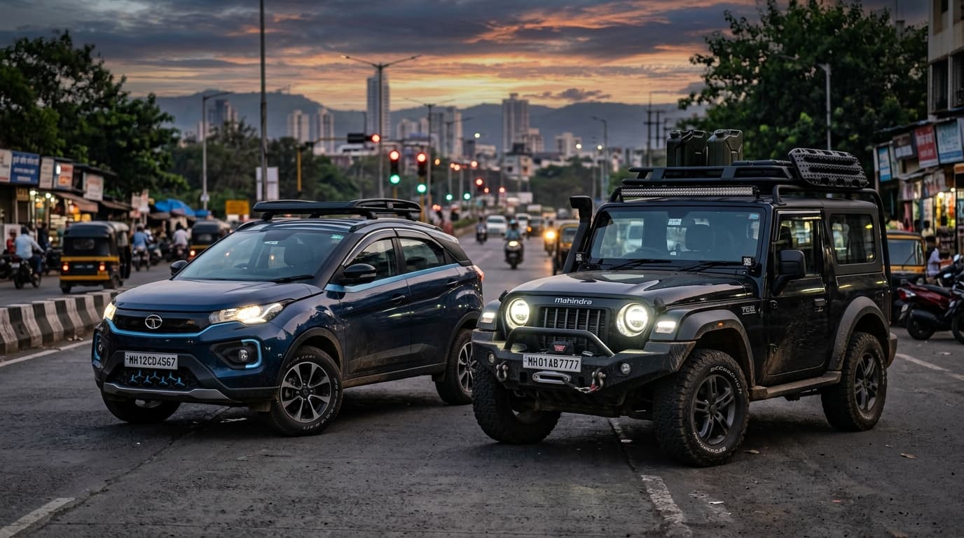 Modified Tata Nexon and Mahindra Thar on Indian Road